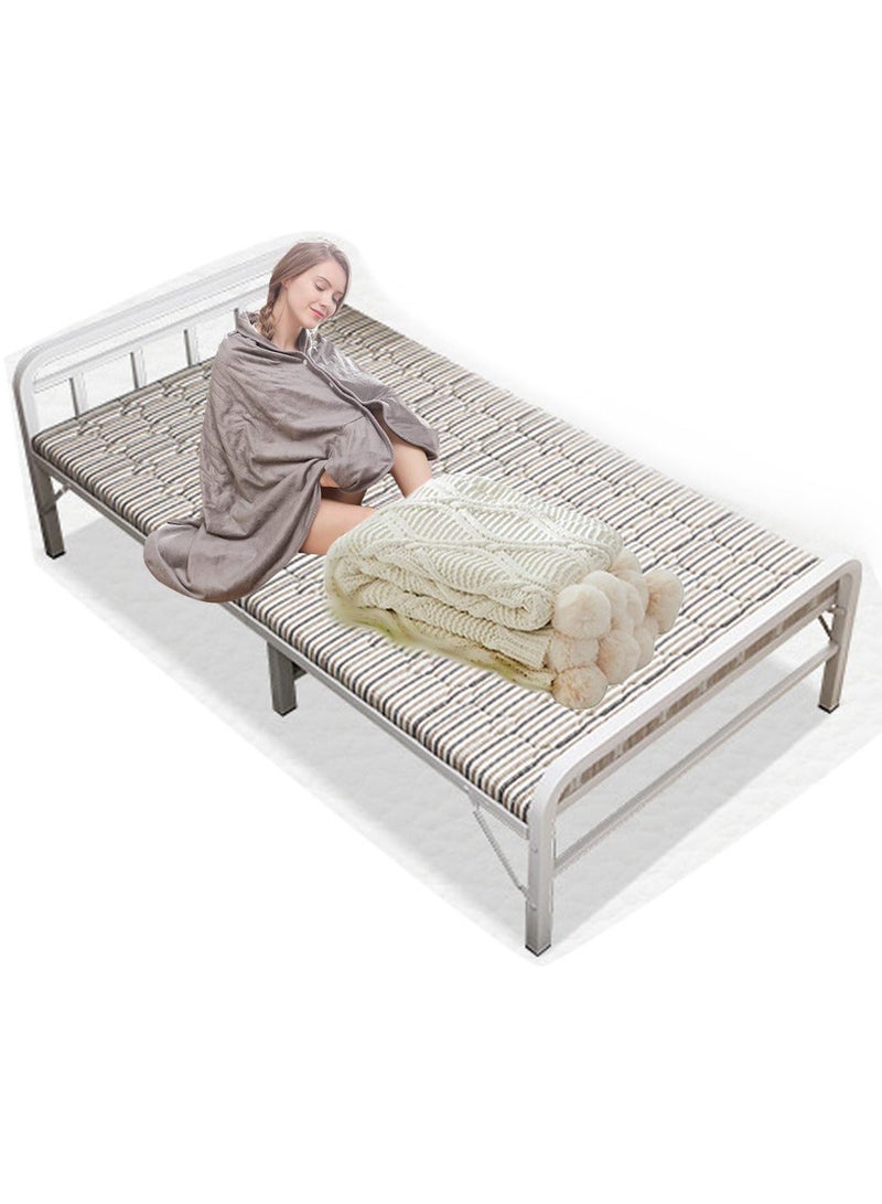 ZUIHAO Folding Bed with Mattress Portable Foldable Bed for Spare Bedroom Office Outdoor No Assembly Required Bed 188 * 90 * 63cm White Metal - Image 2
